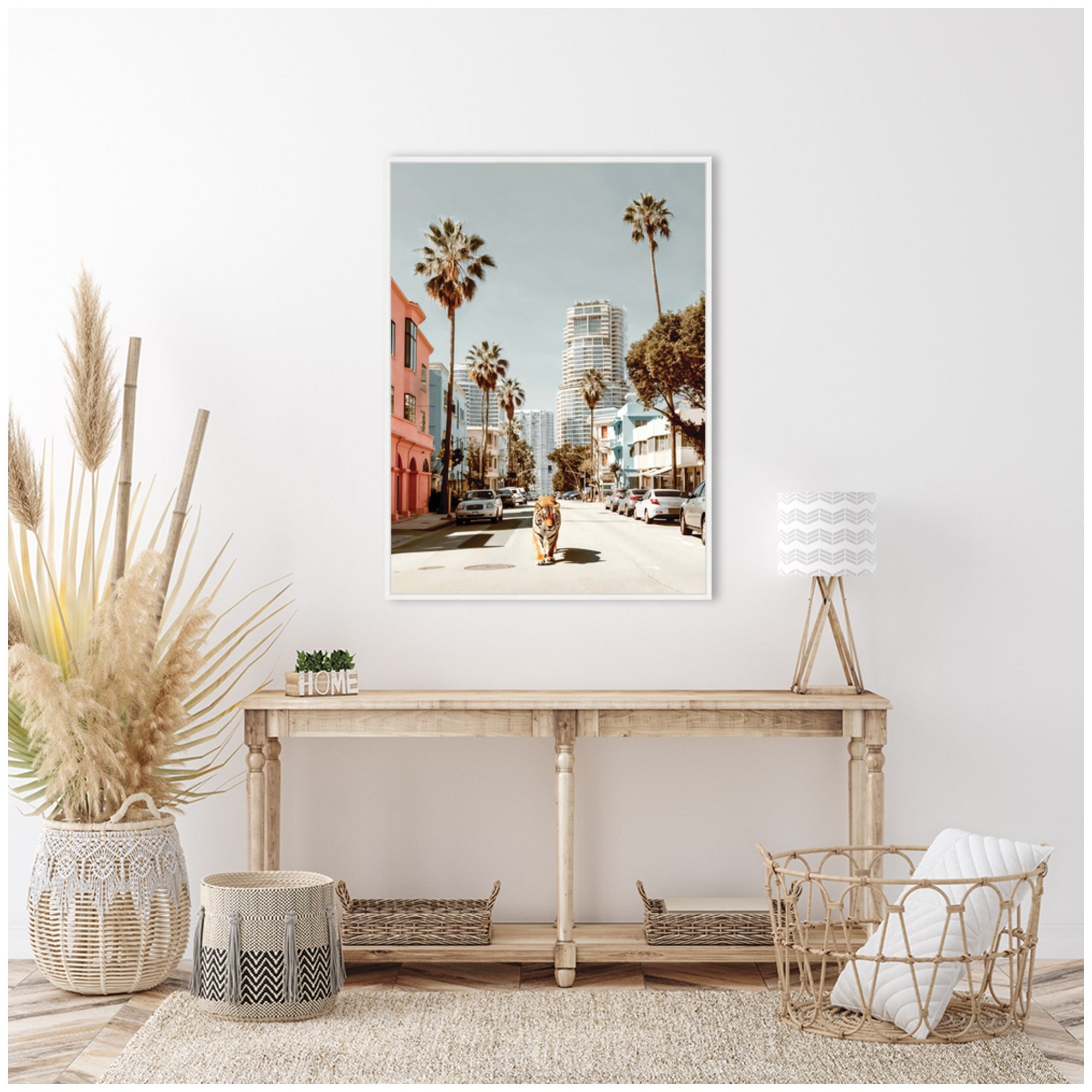 Sylvie California Tiger Roaming through Palm Springs Framed Canvas by Michael Schauer