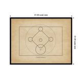 Framed vintage-style baseball diamond diagram with black lines on an aged beige background, showing bases and pitcher's mound in a simple rectangular frame.