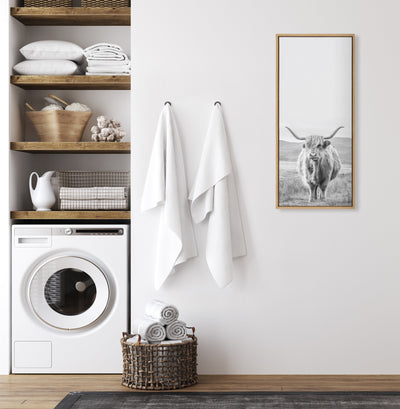 Sylvie Highland Cow Mountain Landscape Black and White Framed Canvas by