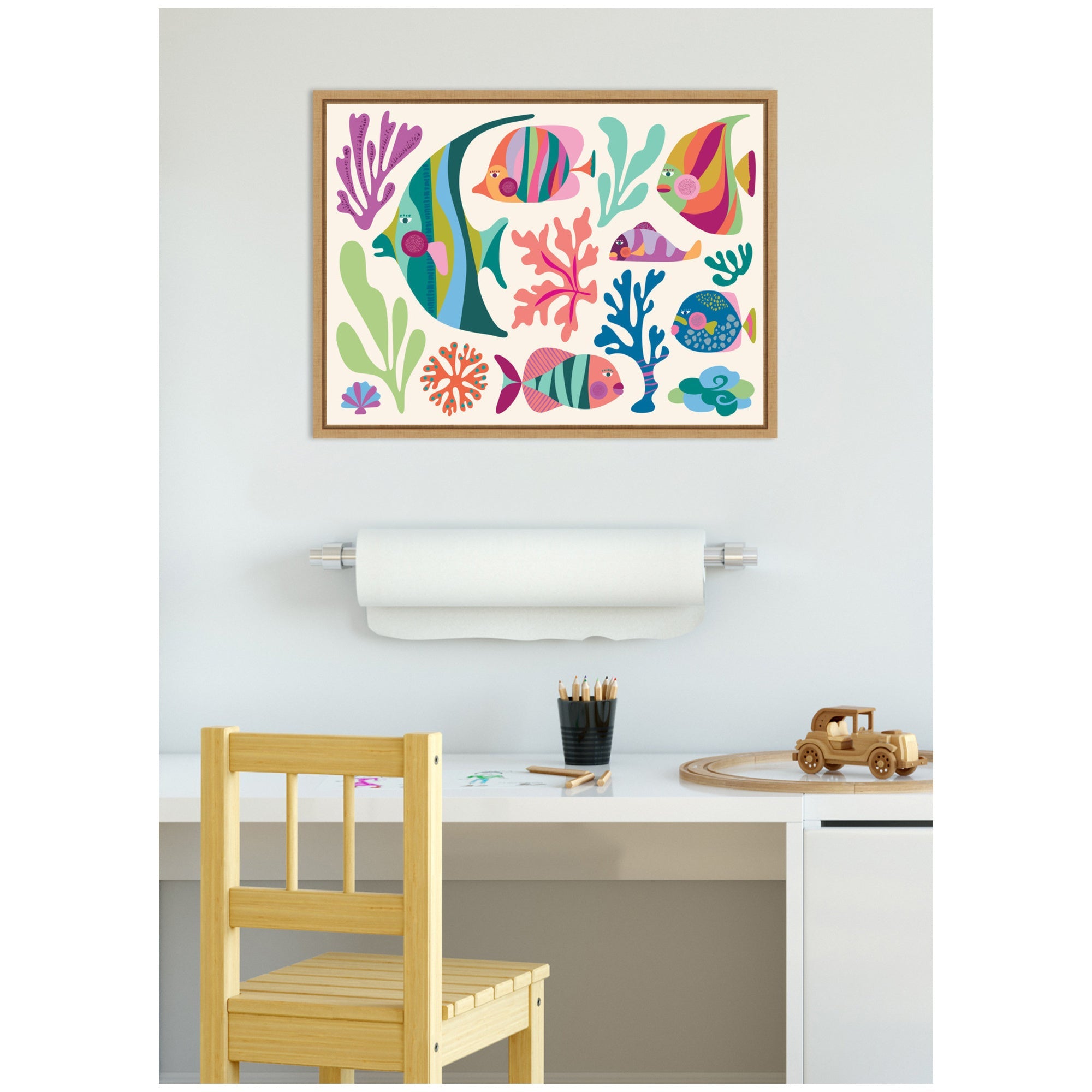 Sylvie Fun Colorful Tropical Fish Framed Canvas by Rachel Lee