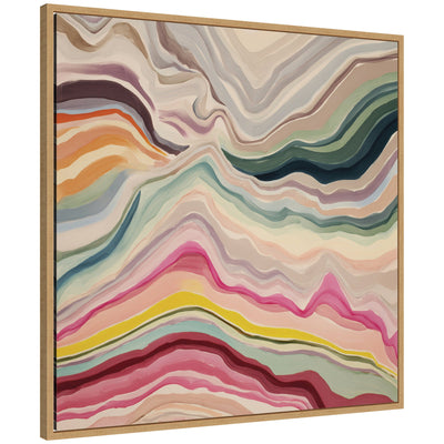 Framed canvas wall art titled Painted Canyon Square by Amy Lighthall, showing a muted red and orange abstract canyon landscape, square format in natural colored Sylvie frame.