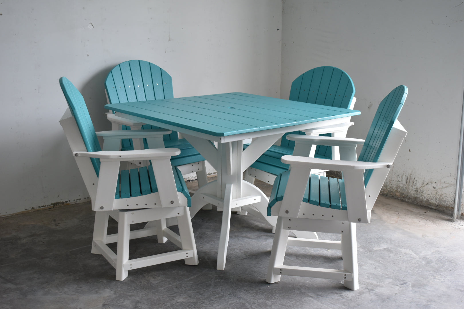 5 pc Table Set - 42" Square Table with 4x Swivel Adirondack Chairs - In by Dutch Country Patio, LLC - product image 3 for Resin Society