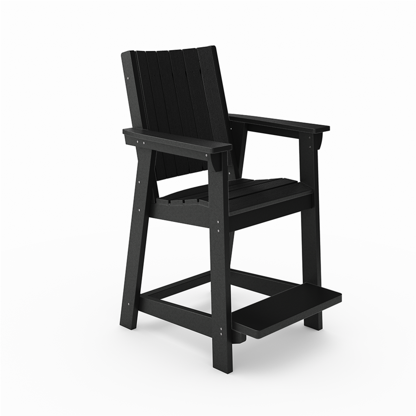 SoPoly Callaway Counter-Height Outdoor Dining Chair in Black, side and front views