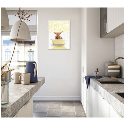 Sylvie Highland Cow in Cottage Yellow Bathtub Framed Canvas by Amy Peterson
