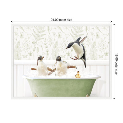 Sylvie Penguins in Fern Bath Framed Canvas by Amy Peterson
