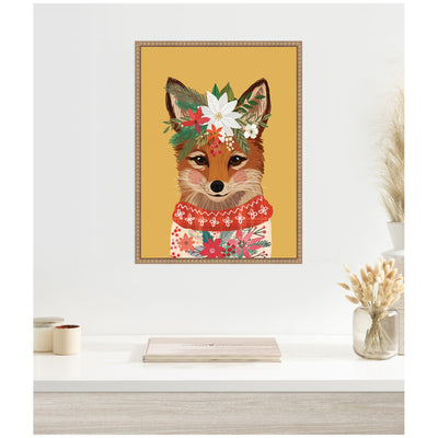 Sylvie Beaded Christmas Fox Framed Canvas by Mia Charro