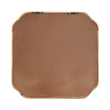 Back view of a square wooden wall mirror with rounded corners and two metal hangers on the top edge for mounting.