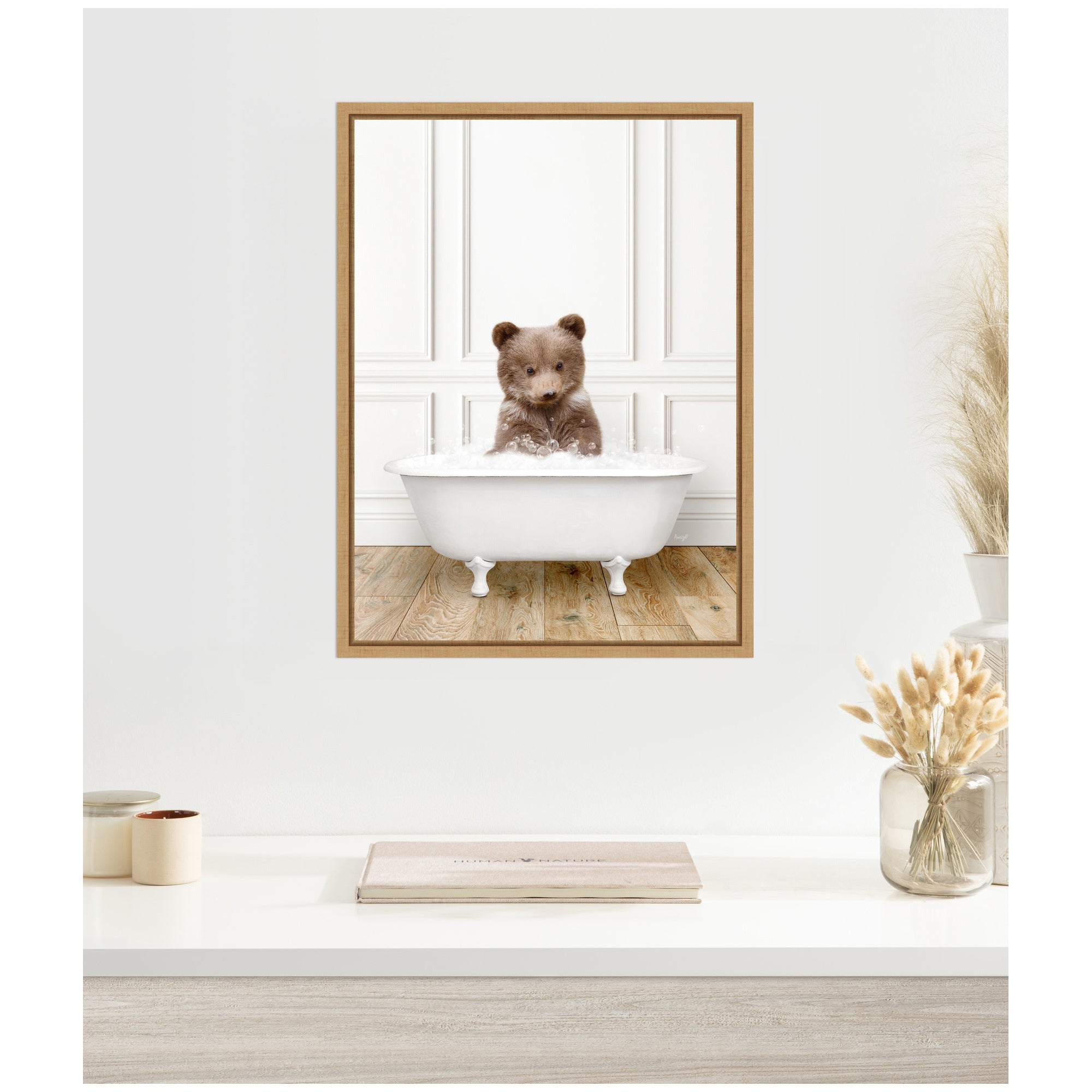 Sylvie Bear Cub in Traditional Vintage Bathtub Framed Canvas by Amy Peterson
