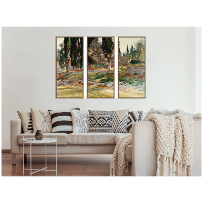 Cypress Trees at San Vigilio Lake Garda John Singer Sargent 3 Piece Framed Canvas Wall Art Set by Nostalgia Prints