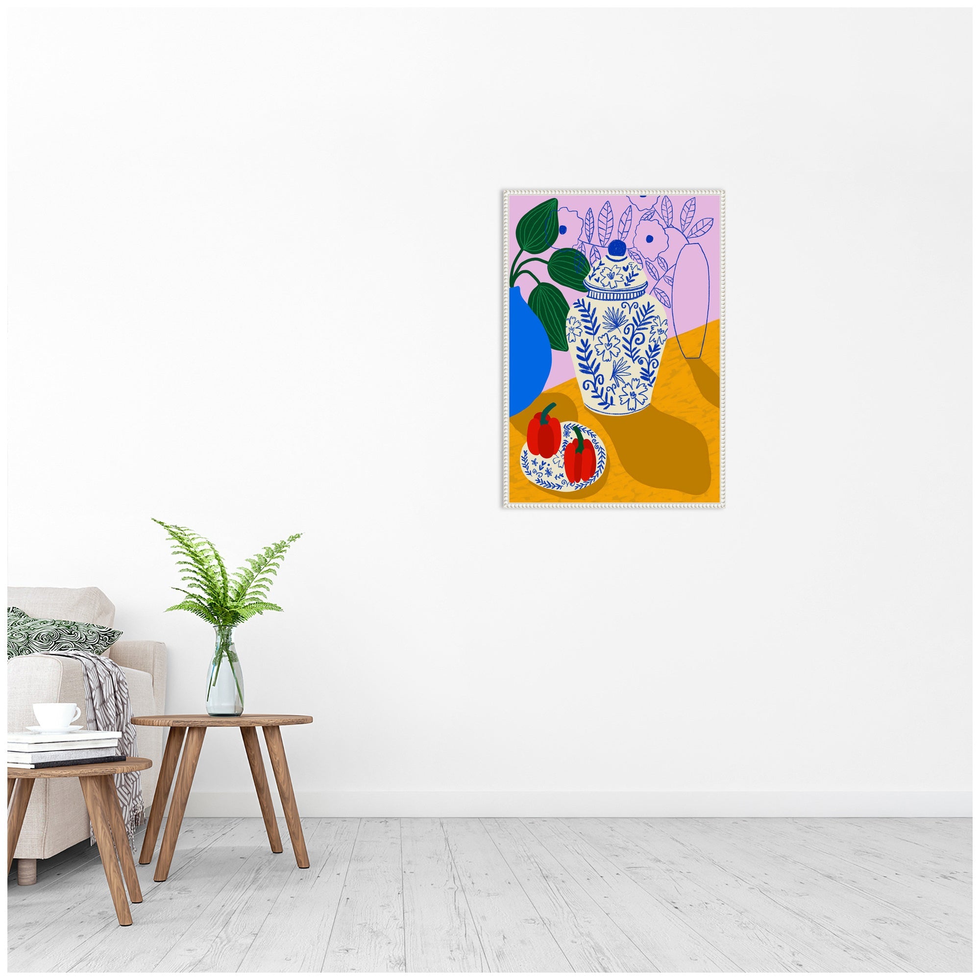 Porcelain and Peppers by Teresa Rego Framed Canvas Wall Art Print