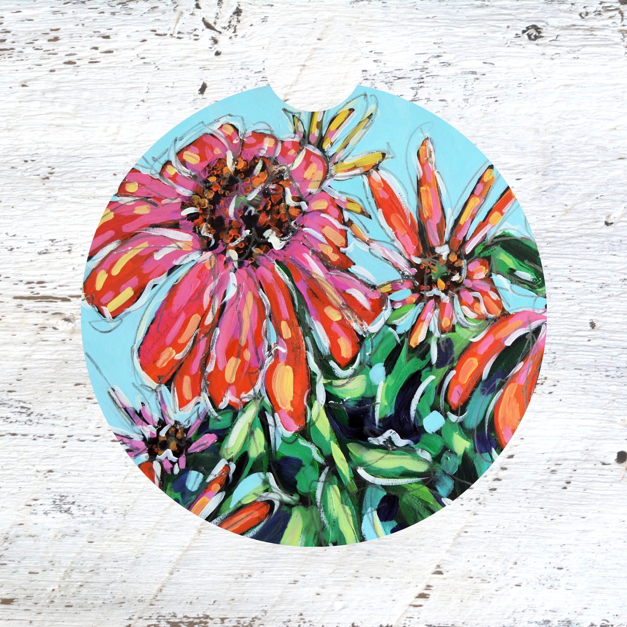 Car Coaster: Pink Coneflowers. Artist Christi Dreese by Dreese Fine Art - Resin Society