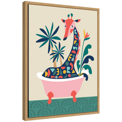 Sylvie MCM Giraffe in Bathtub Framed Canvas by Rachel Lee