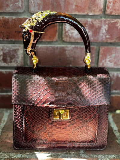 Sienna Horse Handle Handbag Authentic Multi-Toned Brown Python by Allysa Payne Beverly Hills - product image 10 for Resin Society