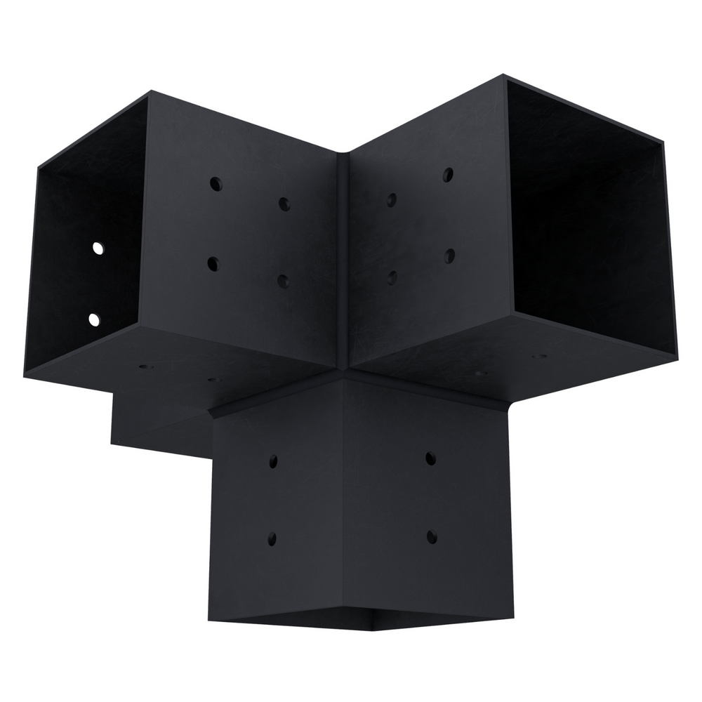 Pergola 4-Arm Post Bracket made of steel for 4x4 wood posts with included black screws