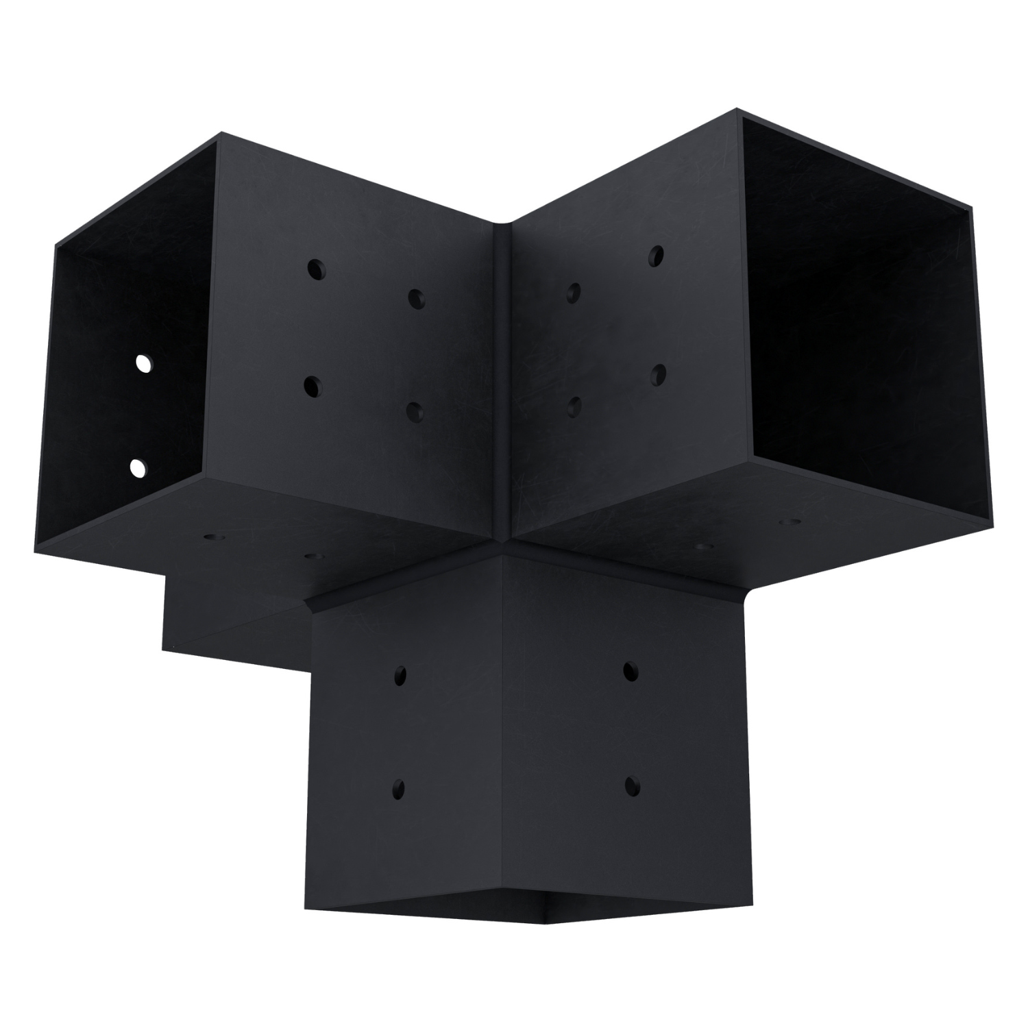 Pergola 4-Arm Post Bracket made of steel for 4x4 wood posts with included black screws