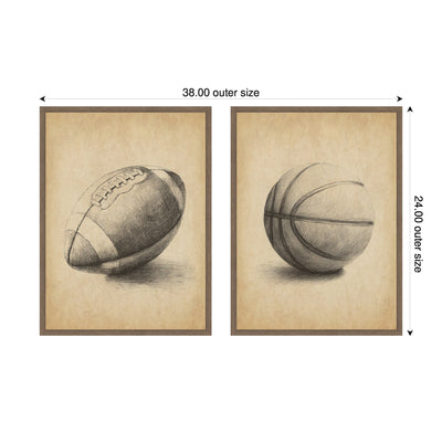 Vintage Football & Basketball 2 Piece Framed Canvas Wall Art Set by The Creative Bunch Studio