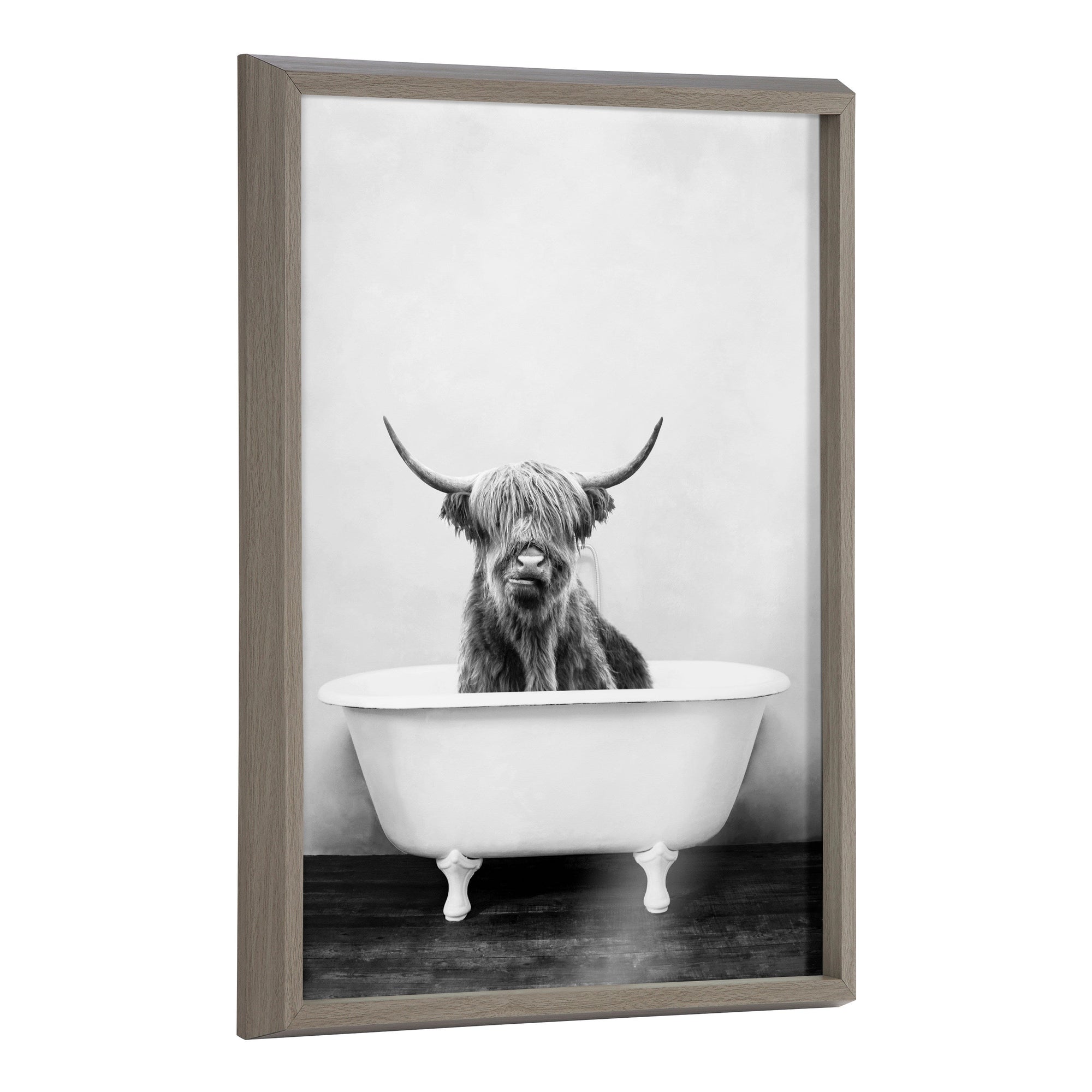Blake Highland Cow in the Tub BW Framed Printed Glass by kateandlaurel - black and white framed print of Highland cow in a tub