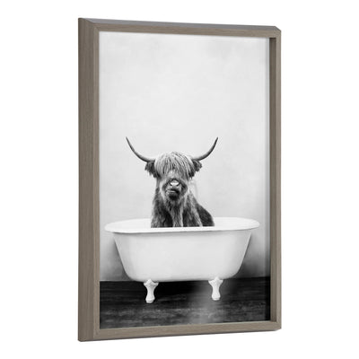 Blake Highland Cow in the Tub BW Framed Printed Glass by kateandlaurel - main product image for Resin Society