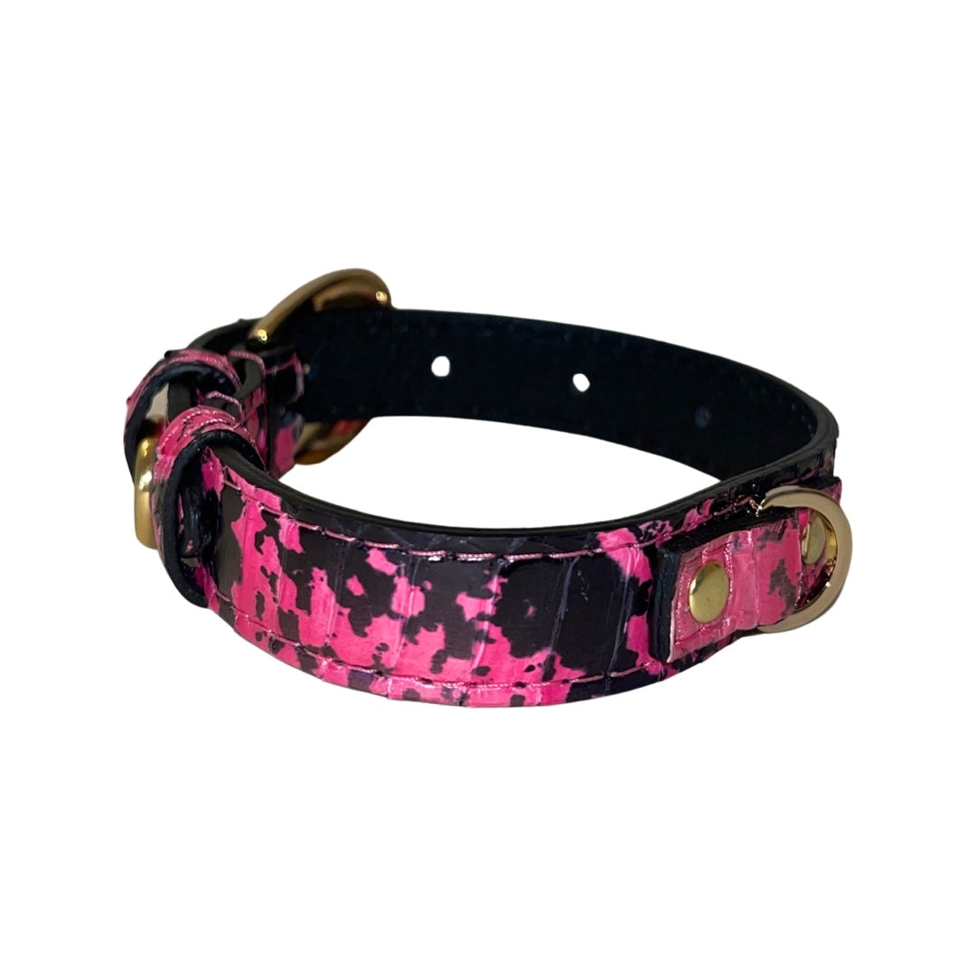 XS/S 7”-14” Fuchsia/Light Pink/Red & Black Snake Collar with Custom Gold Italian Hardware