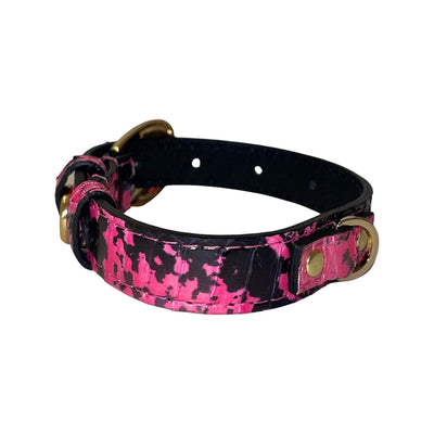 XS/S 7”-14” Fuchsia/Light Pink/Red & Black Snake Collar with Custom Gold Italian Hardware