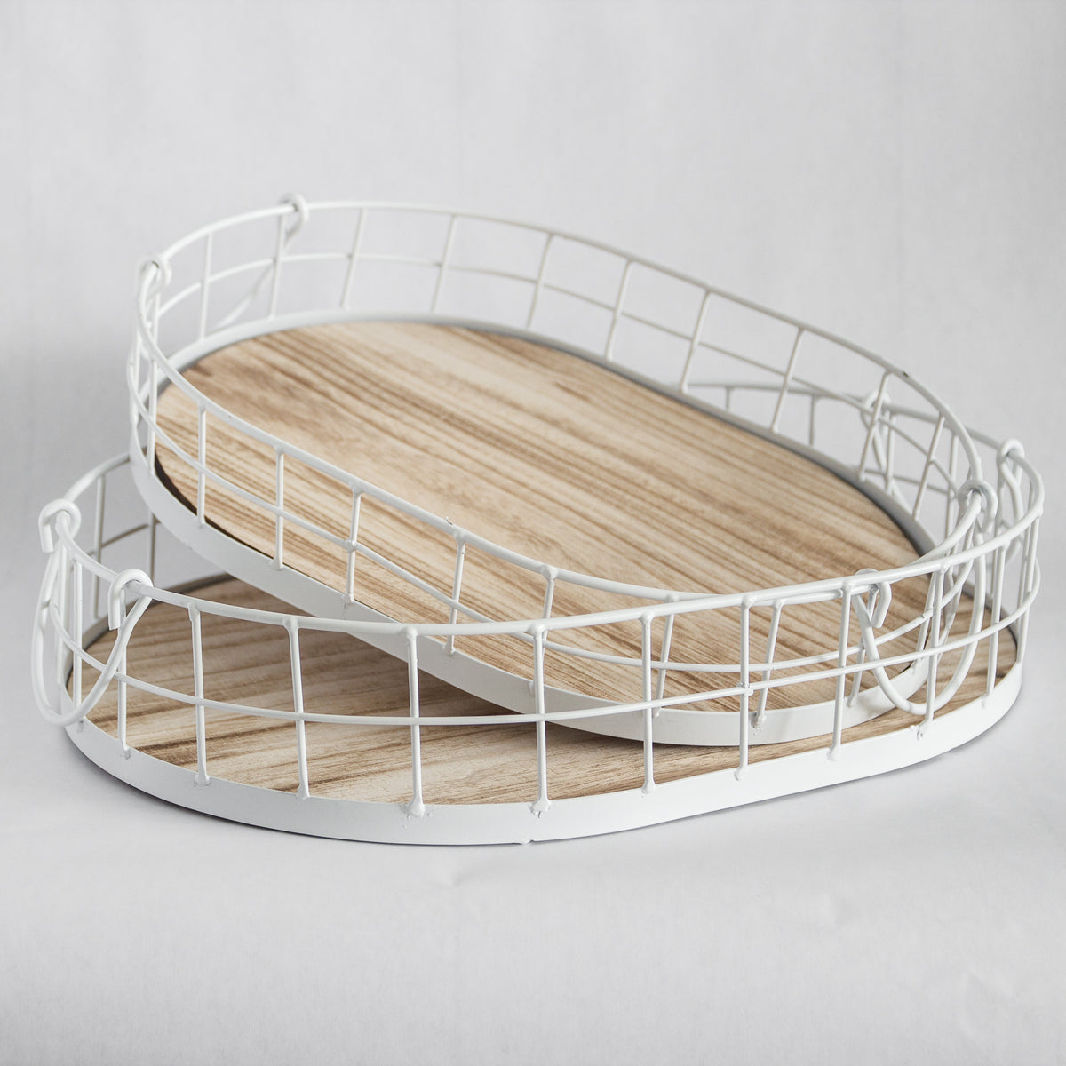 Oval Metal & Wood Decorative Tray — Rustic White Accent Tray for Home by Porto Boutique - main product image for Resin Society