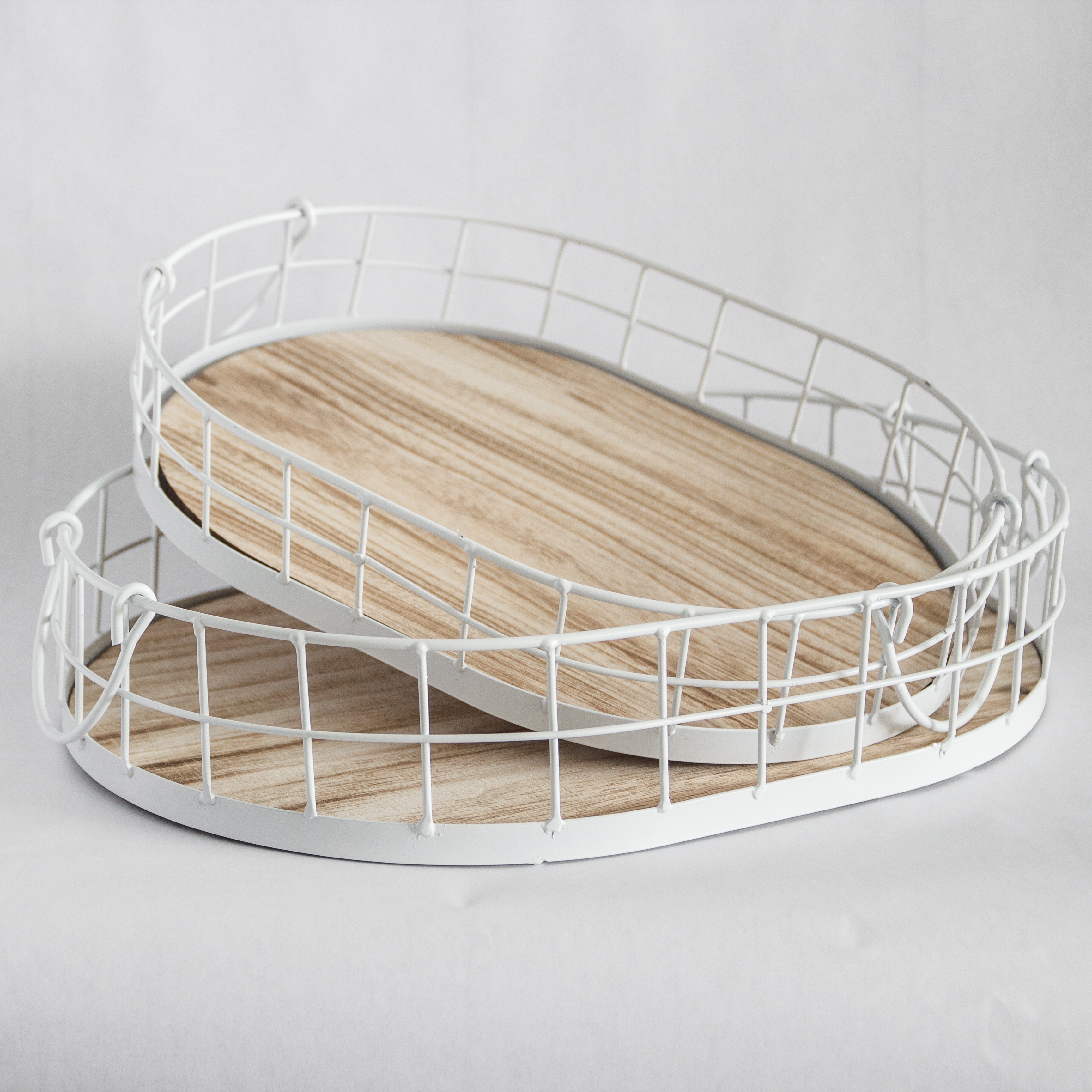 Oval Metal & Wood Decorative Tray — Rustic White Accent Tray for Home by Porto Boutique - main product image for Resin Society