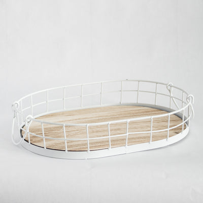 Oval Metal & Wood Decorative Tray — Rustic White Accent Tray for Home by Porto Boutique - product image 4 for Resin Society