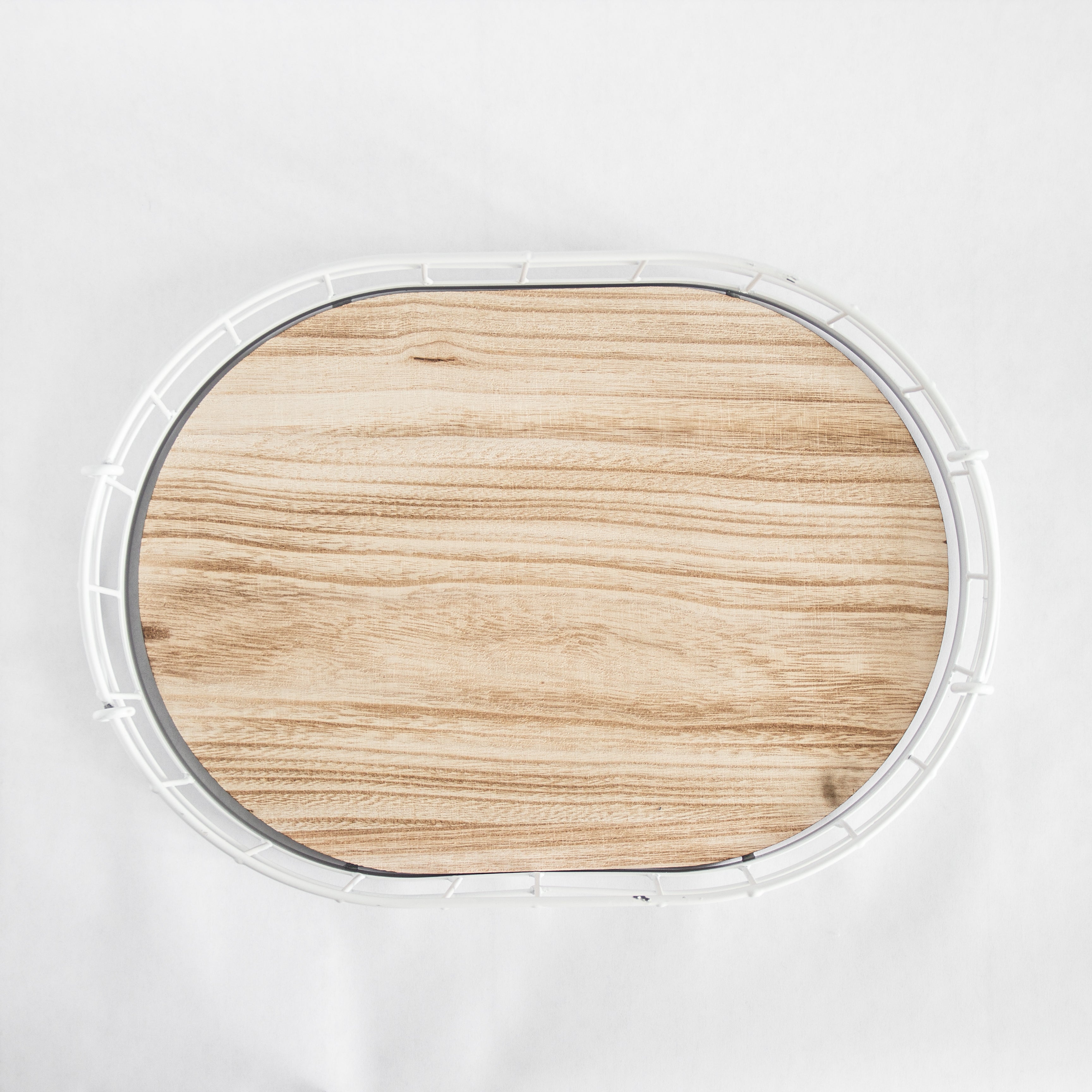 Oval Metal & Wood Decorative Tray — Rustic White Accent Tray for Home by Porto Boutique - product image 2 for Resin Society