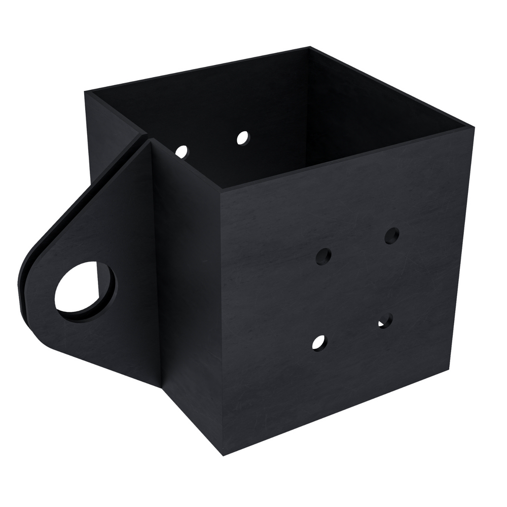 4x4 Middle Hanger Bracket for Hanging a Hammock or Swing showing steel bracket with holes and black screws