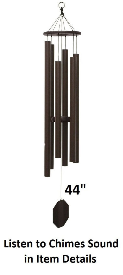Amish handmade aluminum wind chimes in various sizes hanging outdoors