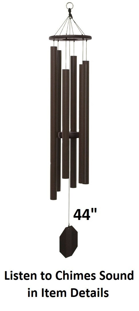 Amish handmade aluminum wind chimes in various sizes hanging outdoors