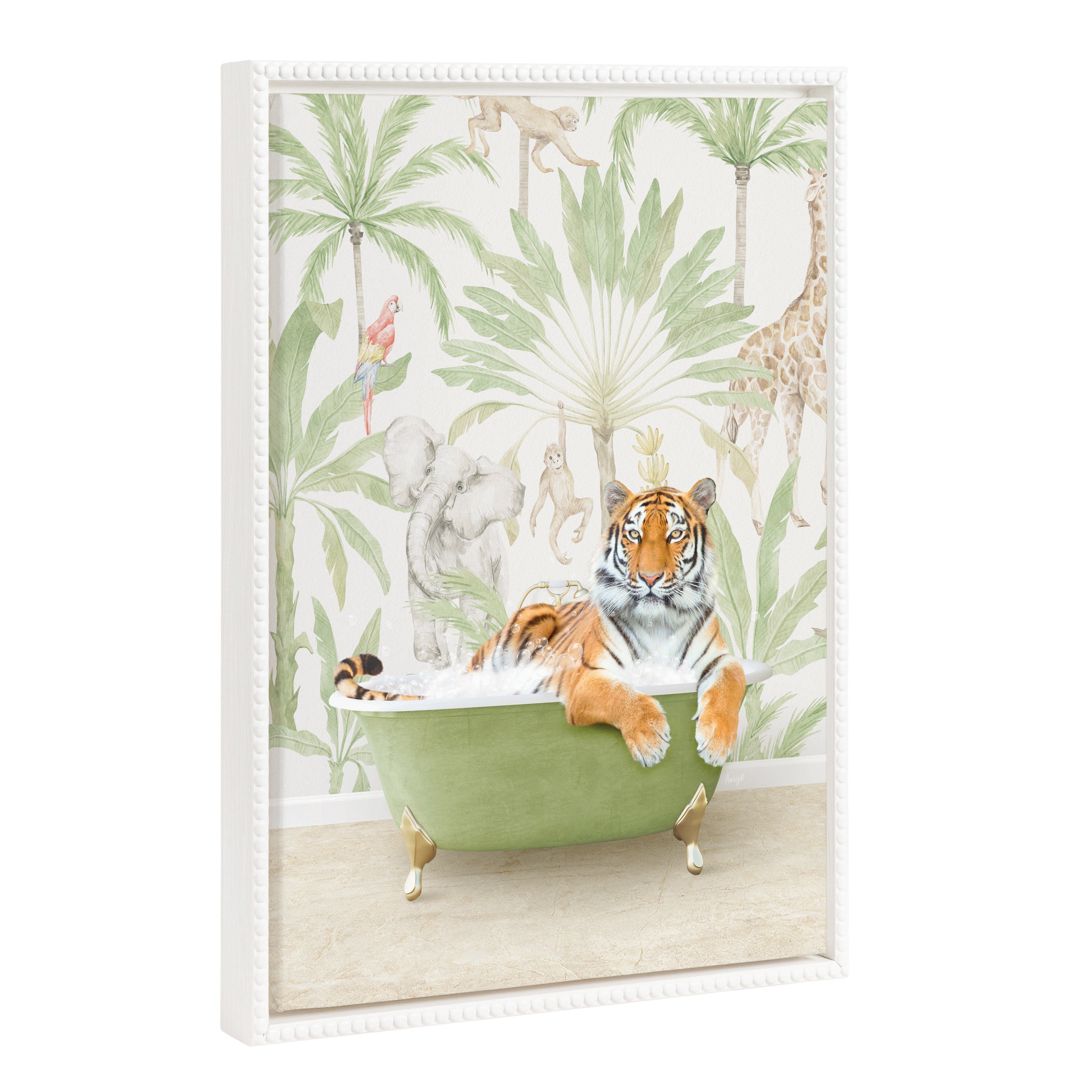 Sylvie Tiger in Wild Safari Bathtub Framed Canvas by Amy Peterson
