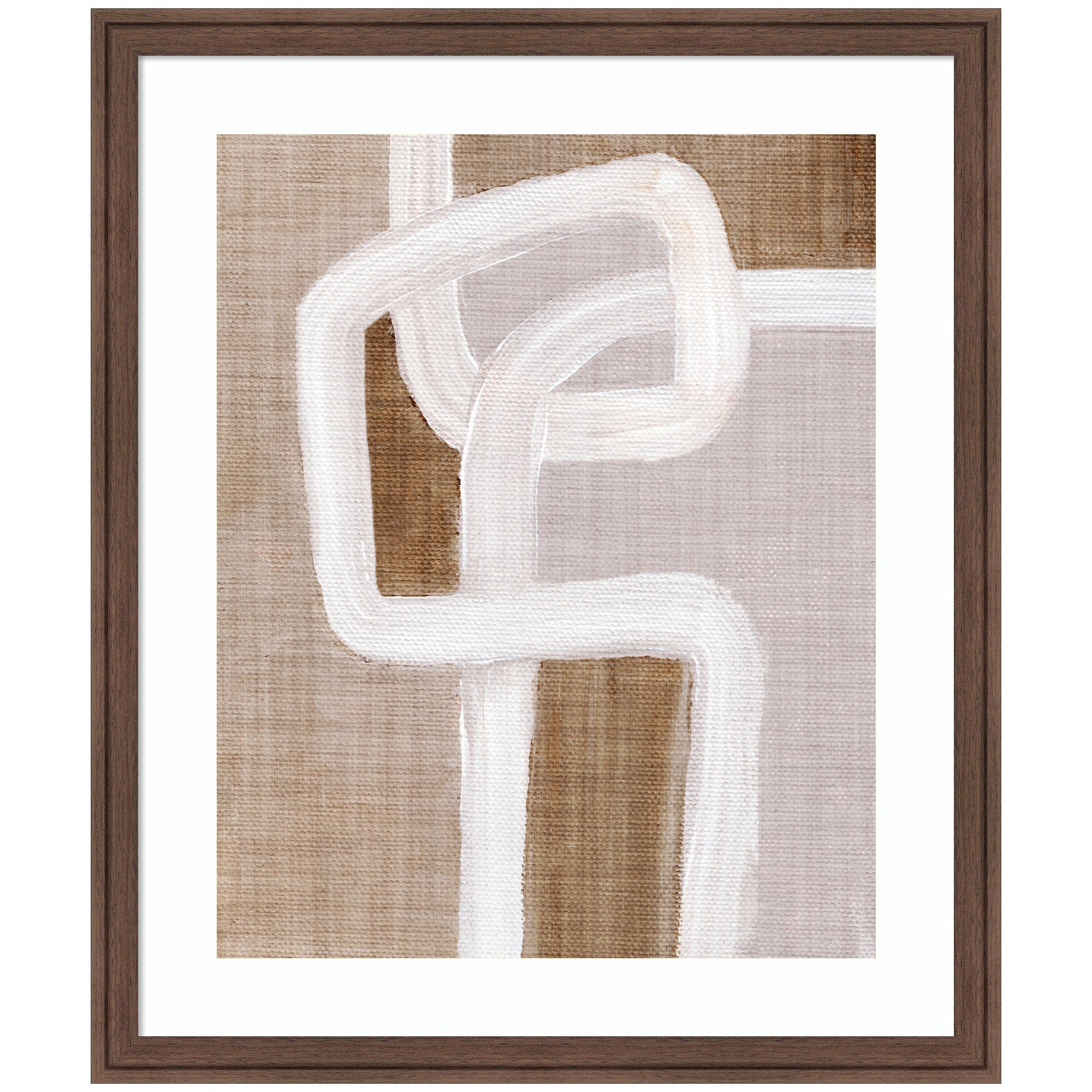 Framed art print titled Rhythmic Lines I showing interlinked beige and brown loops, hand-framed behind gallery-quality acrylic.
