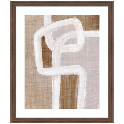 Framed art print titled Rhythmic Lines I showing interlinked beige and brown loops, hand-framed behind gallery-quality acrylic.