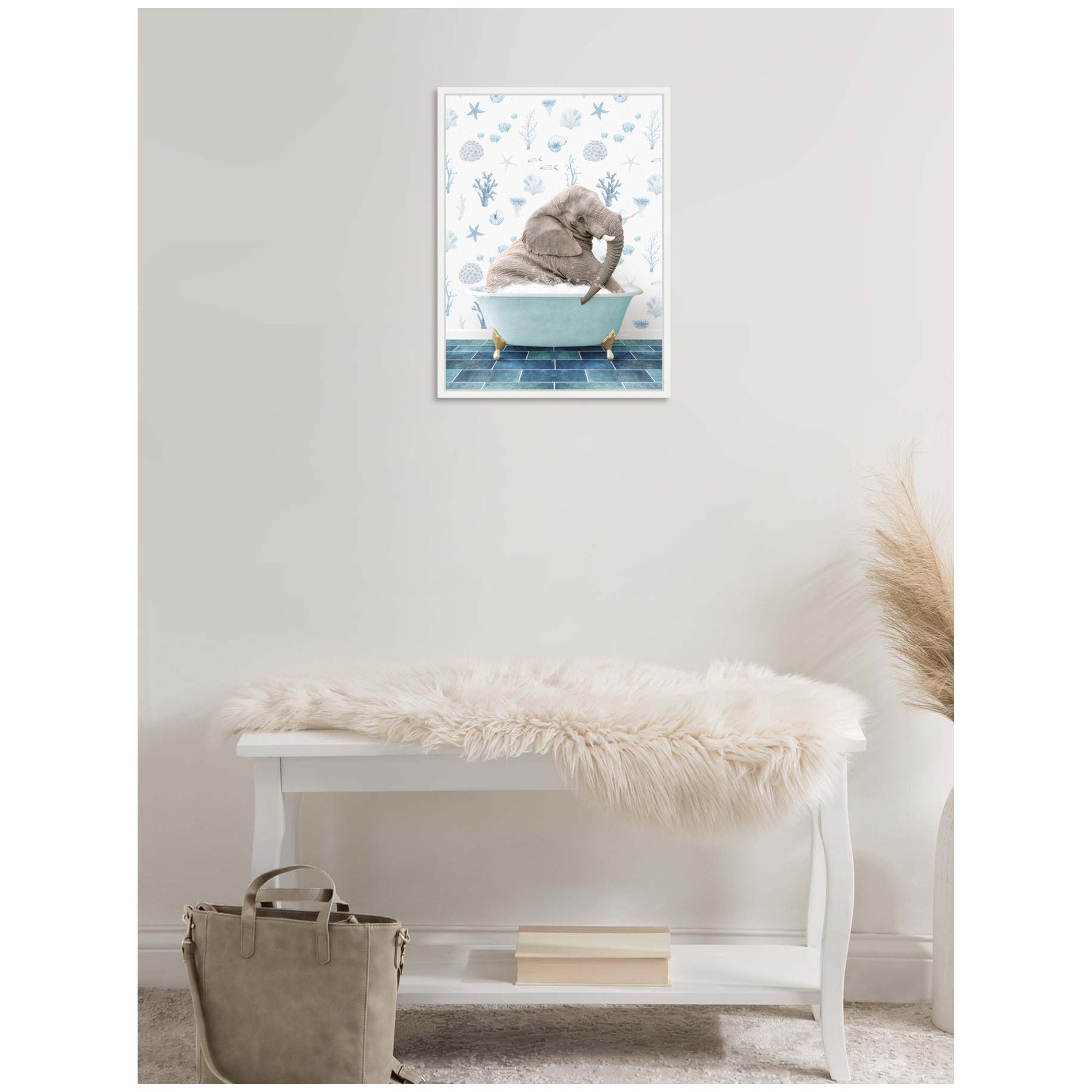 Sylvie Young Elephant in Under the Sea Bathtub Framed Canvas by Amy Peterson