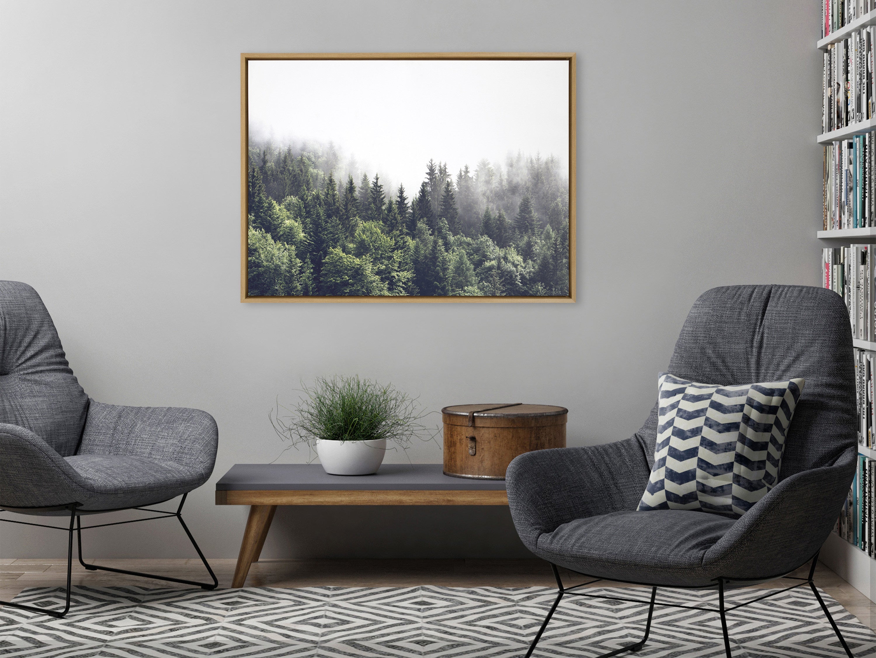 Sylvie Lush Green Forest On A Foggy Day Framed Canvas