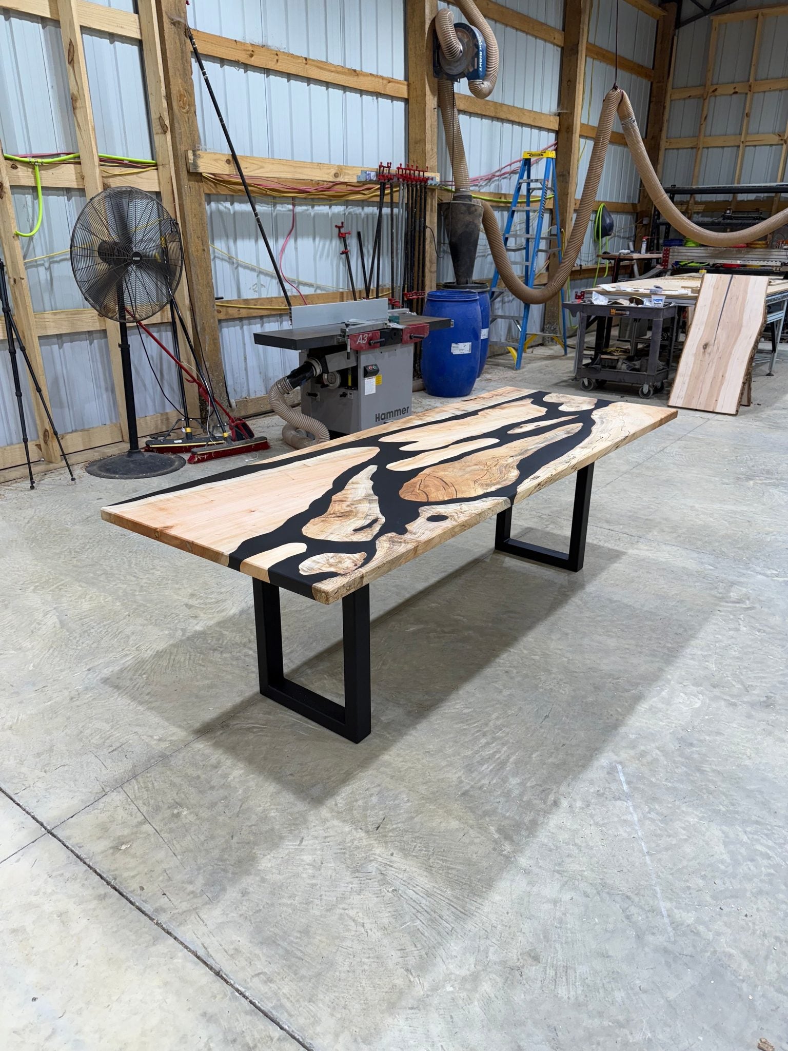 8x3 Maple River Table with maple wood surface and customizable legs by Sasquatch Tables LLC