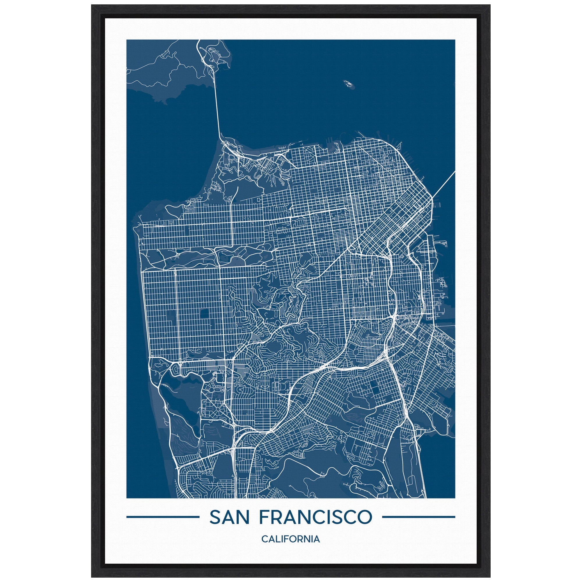 Sylvie San Francisco Map Regal Blue Framed Canvas by Jake Goossen