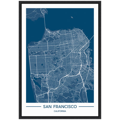 Sylvie San Francisco Map Regal Blue Framed Canvas by Jake Goossen