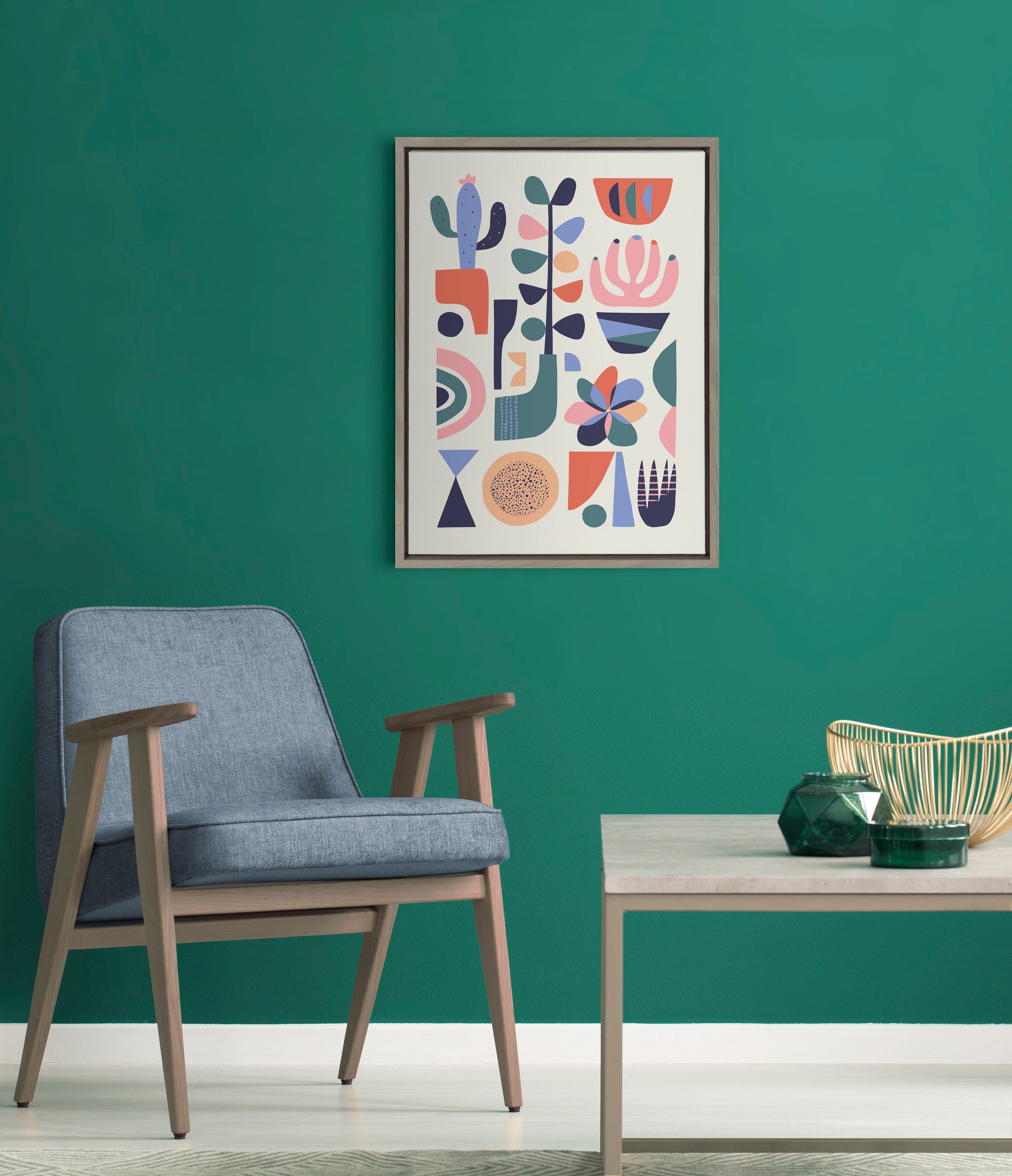 Sylvie Mid Century Succulents Framed Canvas by kateandlaurel - product image 14 for Resin Society