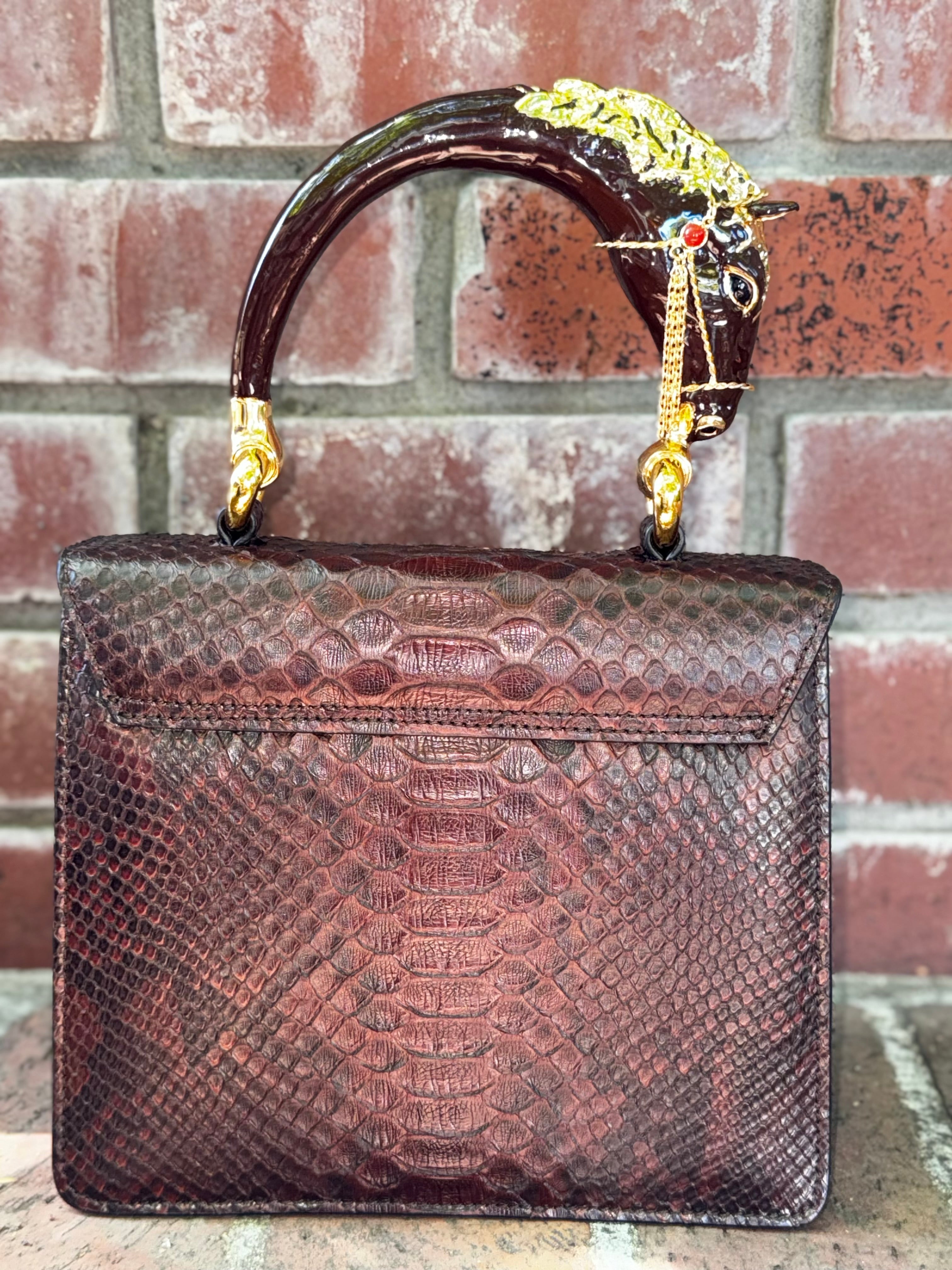 Sienna Horse Handle Handbag Authentic Multi-Toned Brown Python by Allysa Payne Beverly Hills - product image 11 for Resin Society