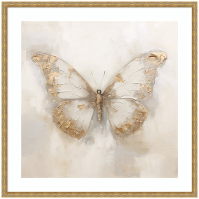 Framed Art Butterfly Neutral 2 showing large butterfly in beige and brown with detailed brush strokes on neutral background