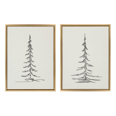 Sylvie Minimalist Evergreen Trees Sketch Framed Canvas Art Set by The Creative Bunch Studio