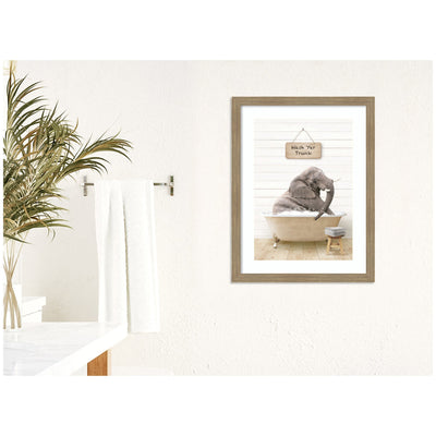 Young Elephant in Modern Bathtub Wash Your Trunk by Amy Peterson Framed Wall Art Print