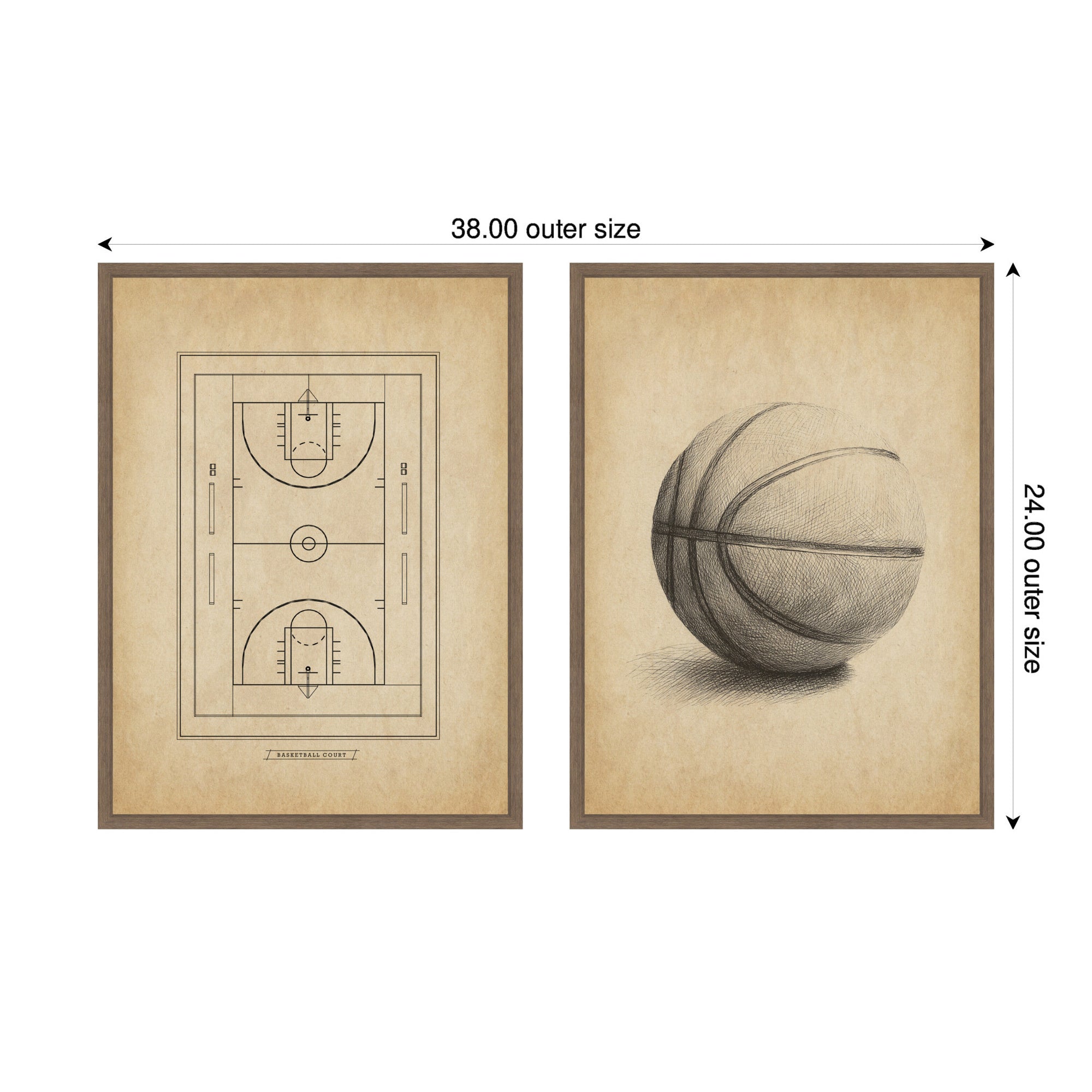 Vintage Basketball 2 Piece Framed Canvas Wall Art Set by The Creative Bunch Studio