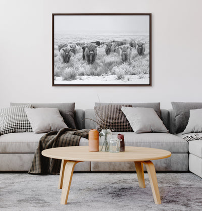 Sylvie Herd of Highland Cows Black and White Framed Canvas by The