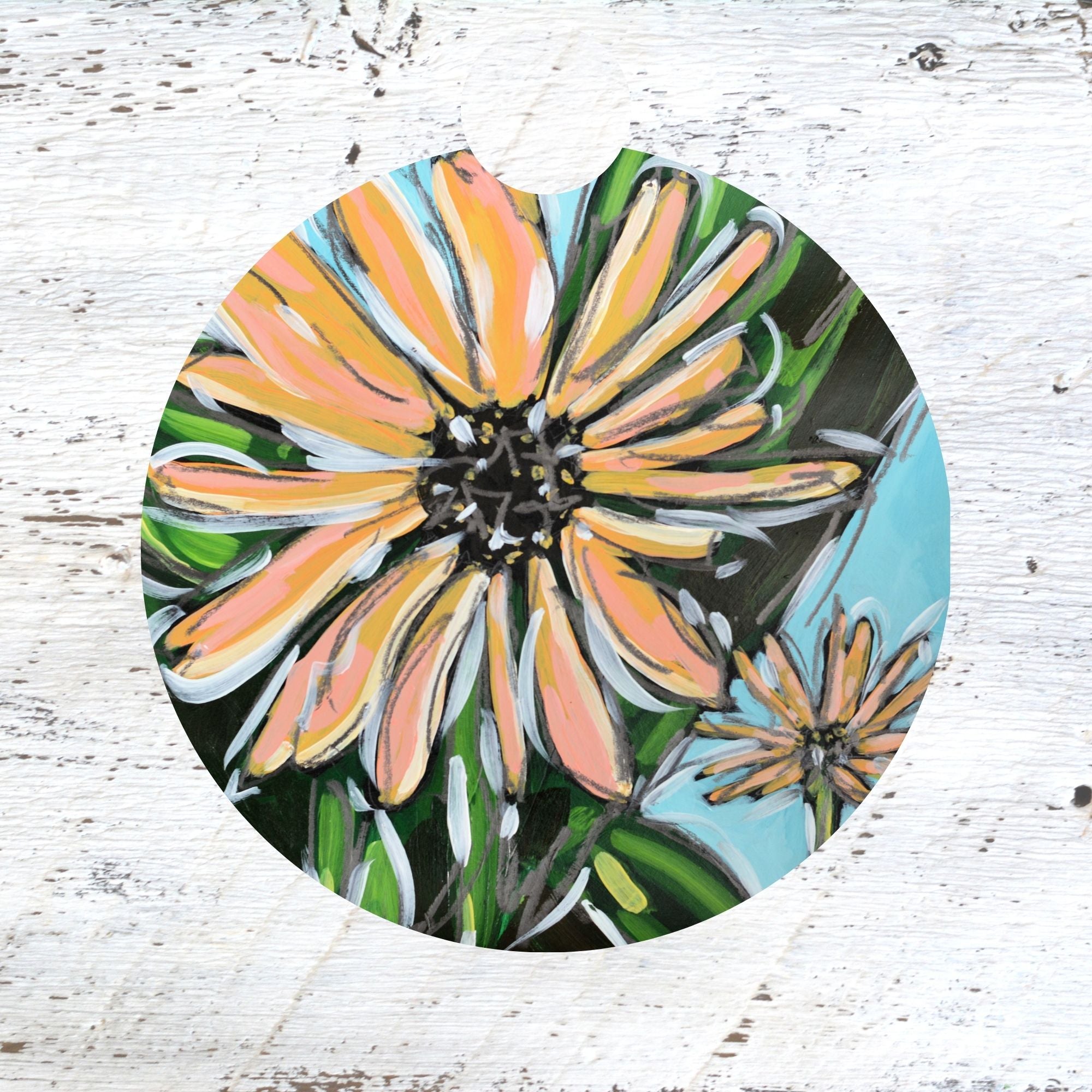 Car Coaster: Yellow Daisy. Artist Christi Dreese by Dreese Fine Art - Resin Society