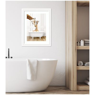Mother and Baby Giraffe in Traditional Vintage Bathtub by Amy Peterson Framed Wall Art Print
