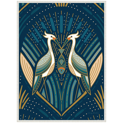 Sylvie Art Deco Herons Blue Framed Canvas by Carey Copeland