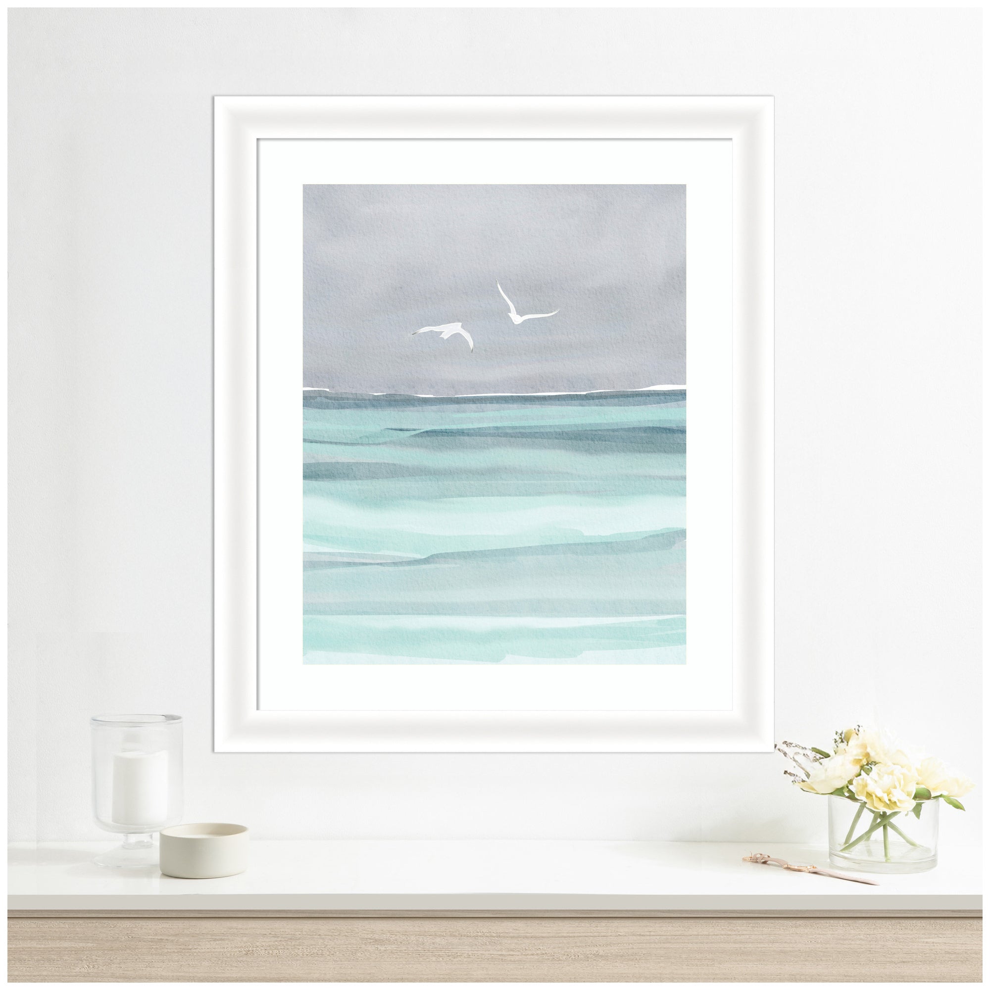 Framed Art Sea and Seagulls by Nikita Jariwala